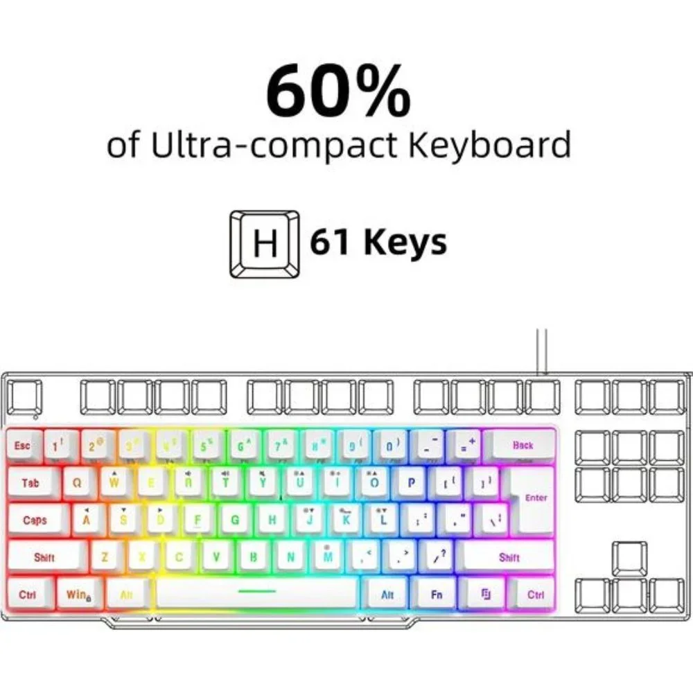 60% Wired Gaming Keyboard, 61 Keys RGB Backlit Wrist Rest Ultra-Compact Mini
